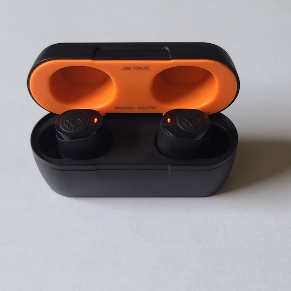 Black and Orange Wireless Earbuds - Picture 1 of 4